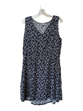 Old Navy Navy Floral Dress XL Rayon Elastic Waist Flowy